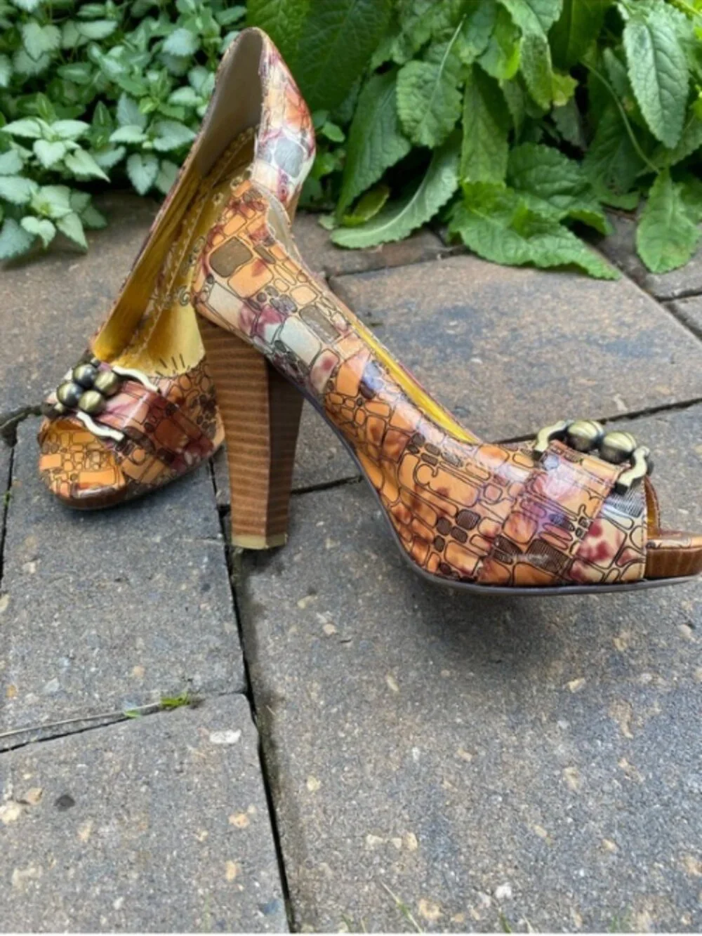 Naughty Monkey Peep-Toe Pumps — Mosaic Print, Size 8 — NWOT Summer Sale